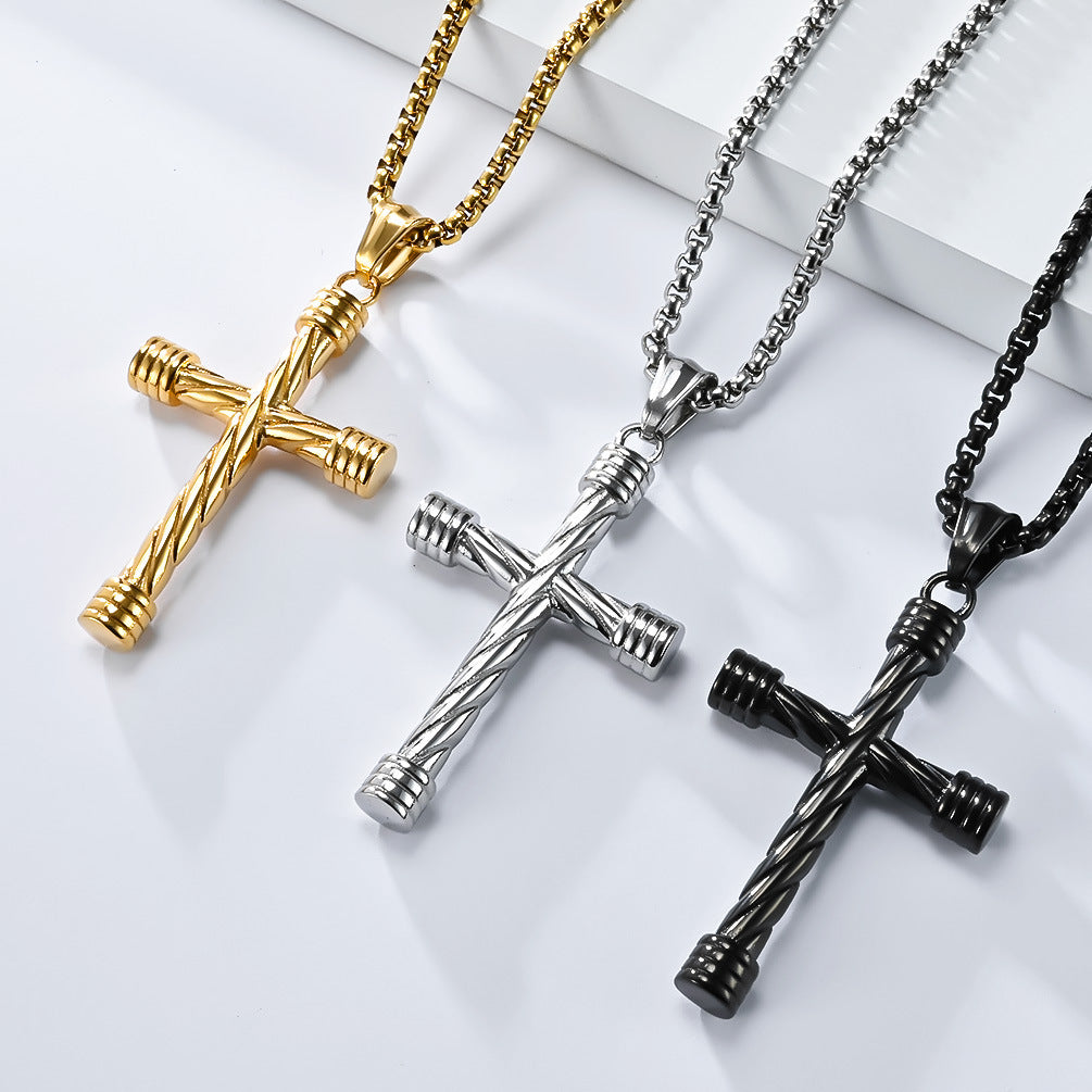 Planderful Men Stainless Steel Cross Necklace Retro Streetwear Pendant For Hipster Fans