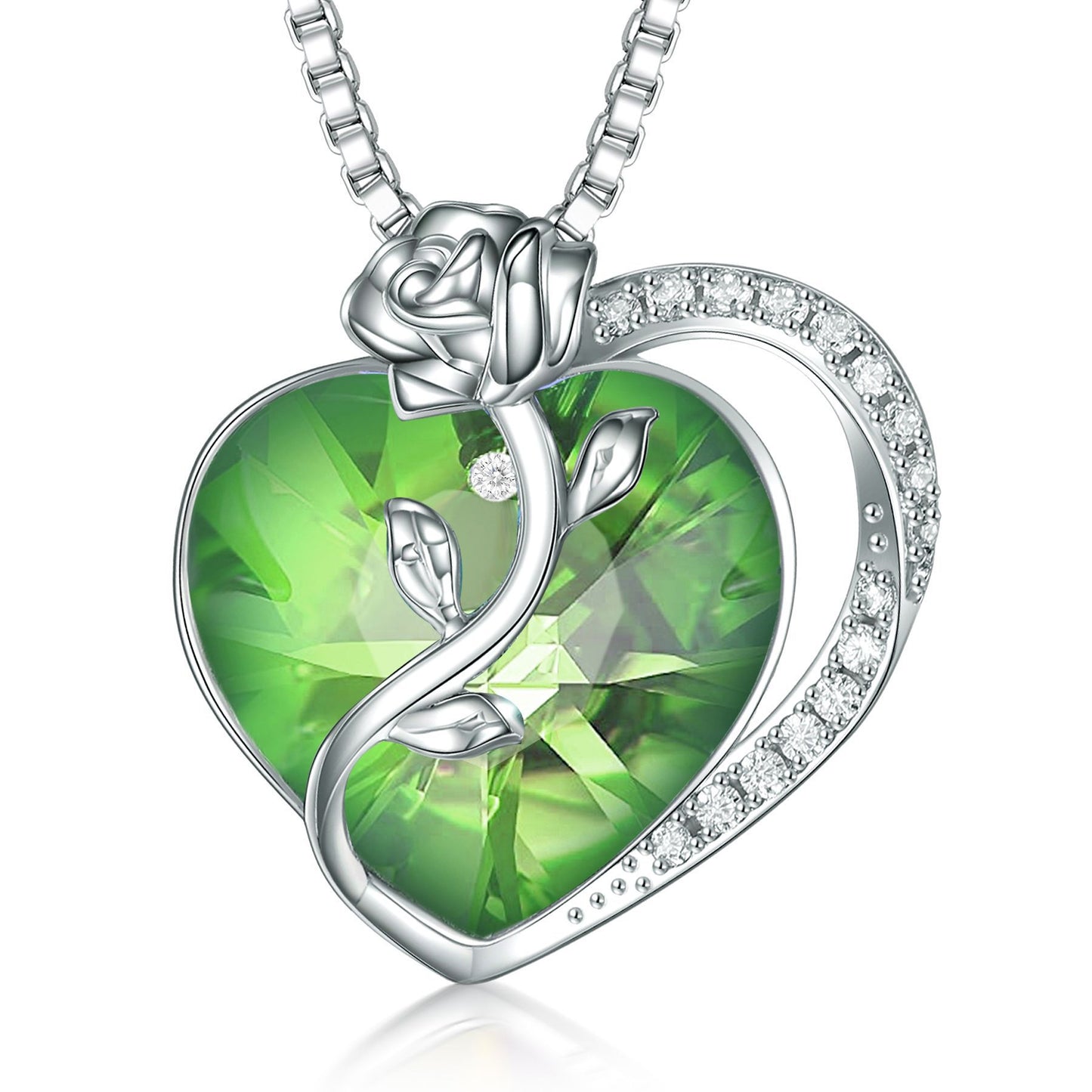S925 Sterling Silver Rose Love Necklace with Crystal Pendant