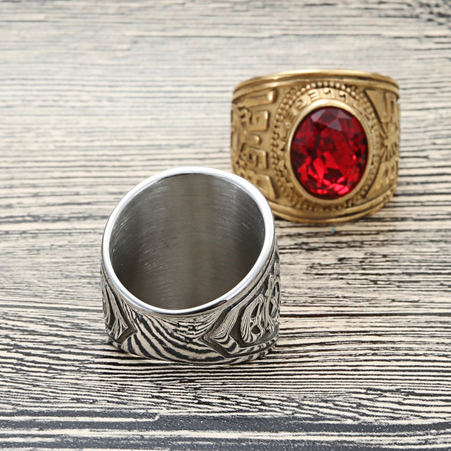Planderful Titanium Steel MultiColor Zircon Ring For Men Unisex Retro Punk Style Eagle Design
