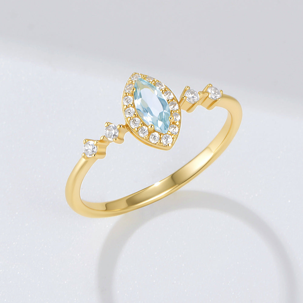 925 Sterling Silver Sky Blue Topaz Ring Micro-Inlaid Zircon Design Sense Ring