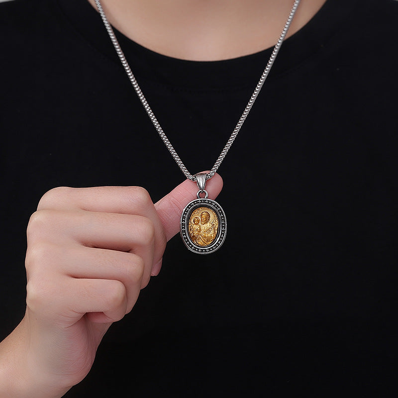Steel Necklace – Elegant Virgin Portrait Pendant