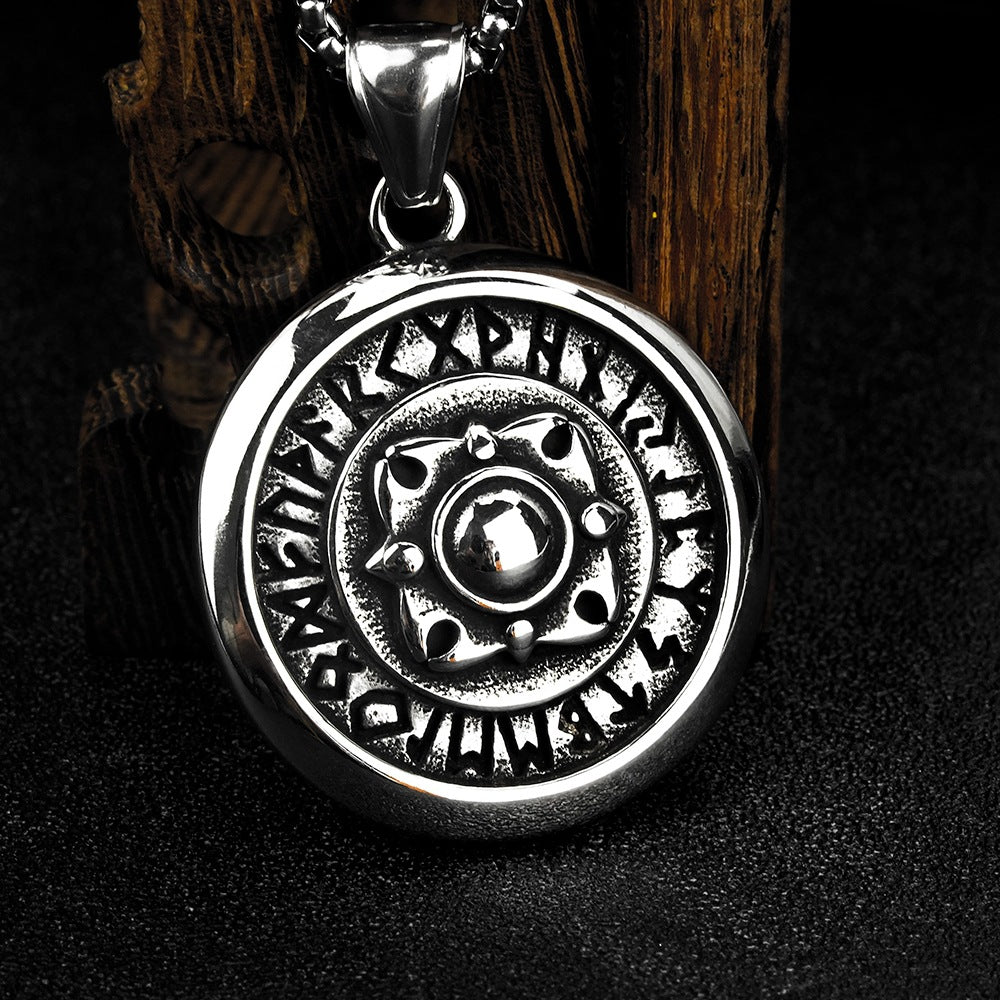 European And American Jewelry Wholesale Titanium Steel Men's Pendant Necklace Retro Viking Shield