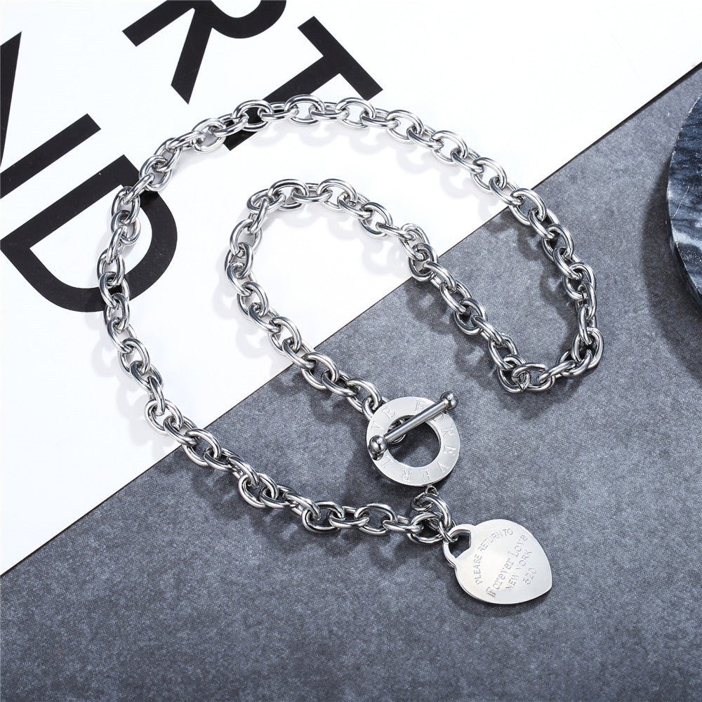 Planderful Personalized Titanium Steel Necklace Heart Shaped Clavicle Chain For Women And Men Elegant Statement Jewelry