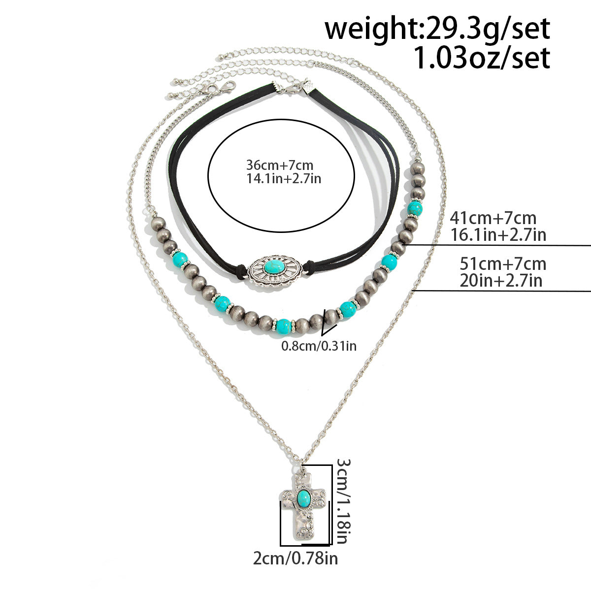 Retro Imitation Turquoise Stacked Western Denim National Cactus Cow Head Pendant Neck Necklace