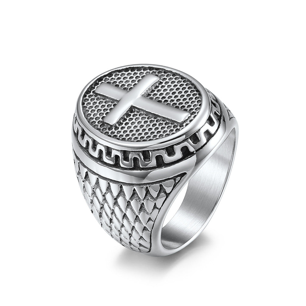 Planderful Titanium Steel Retro Cross Ring For Men Durable Fashion Jewelry Accessory Trendy Gift