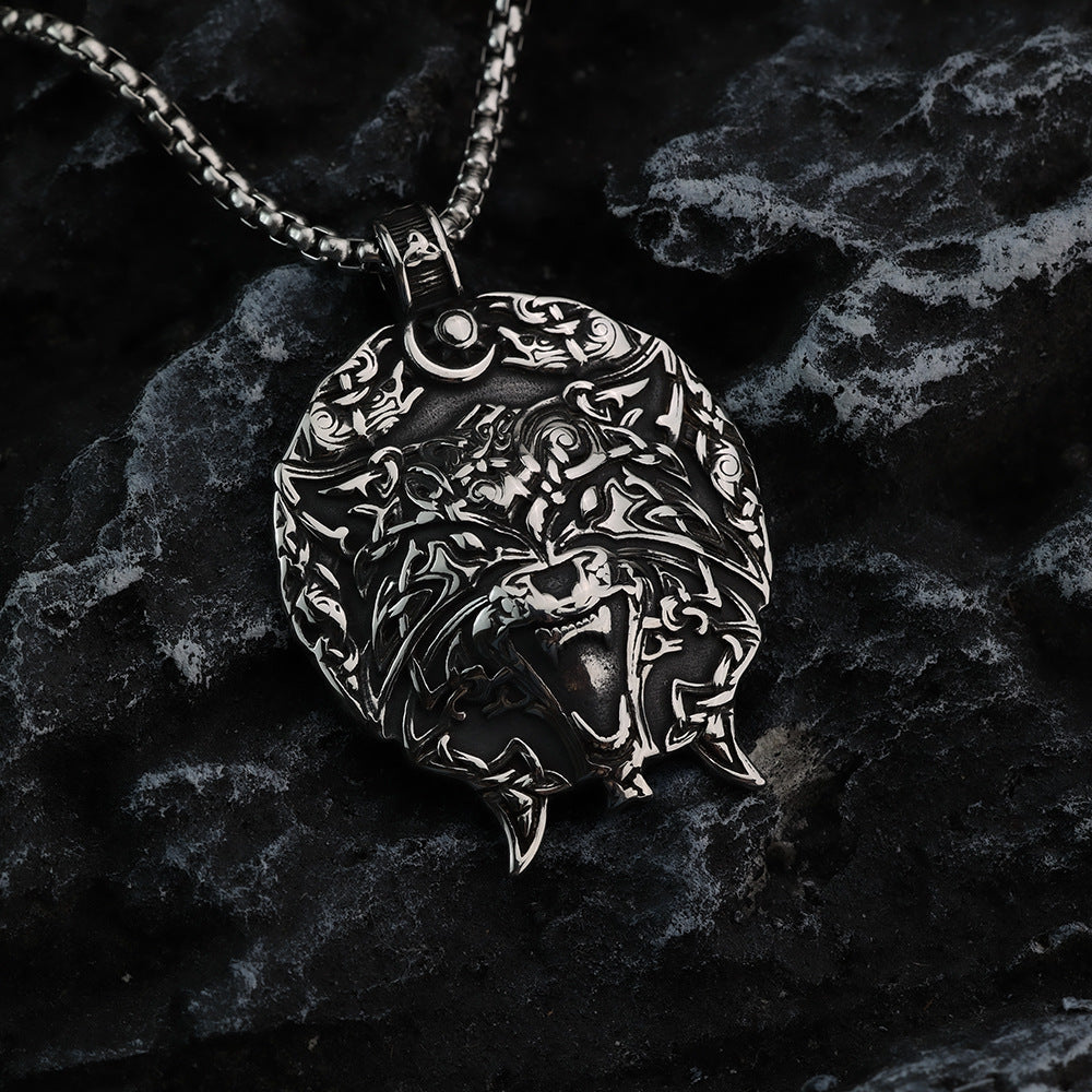 European And American Retro Stainless Steel Viking Wolf Head Necklace