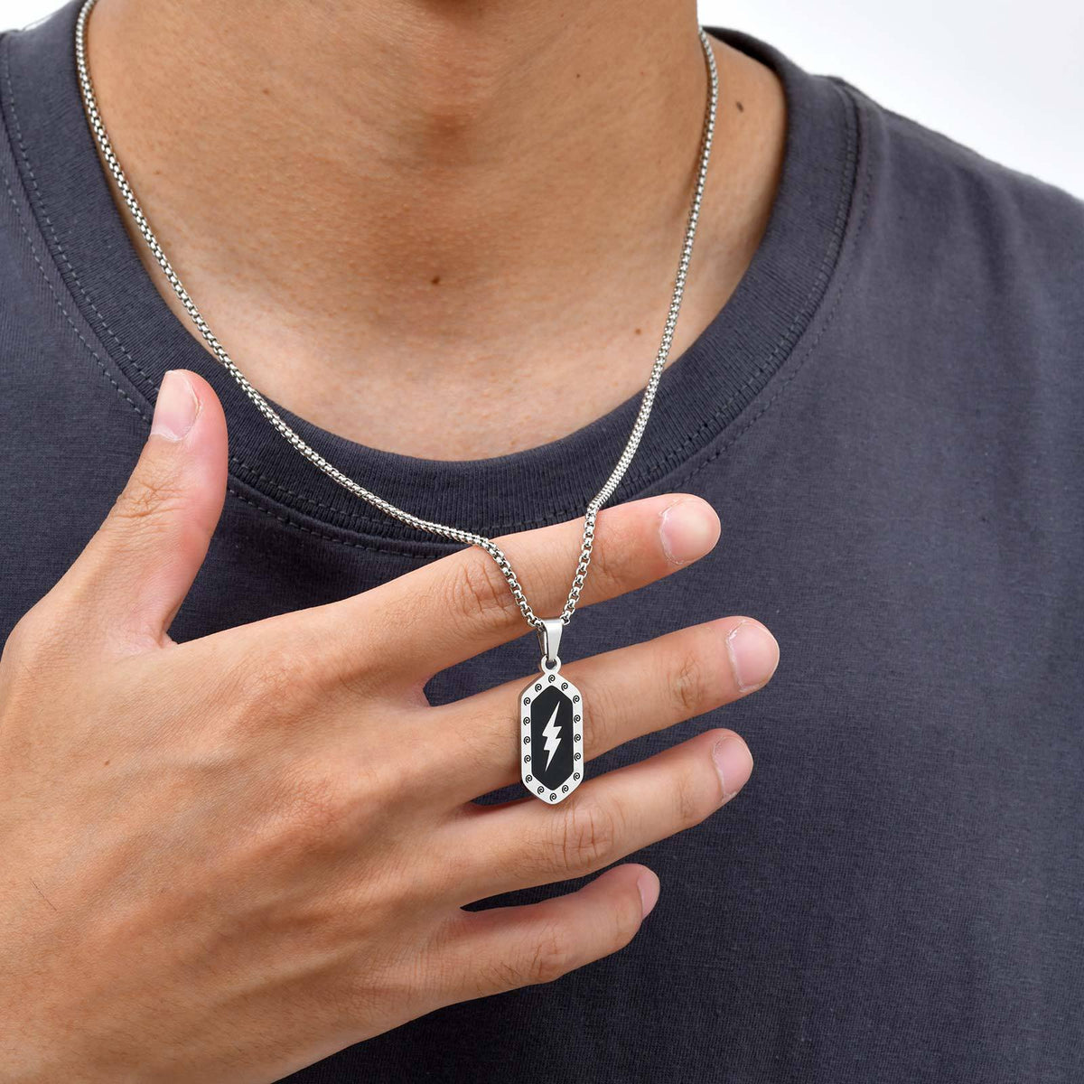 Lightning Bolt Dog Tag Pendant — Chain Optional