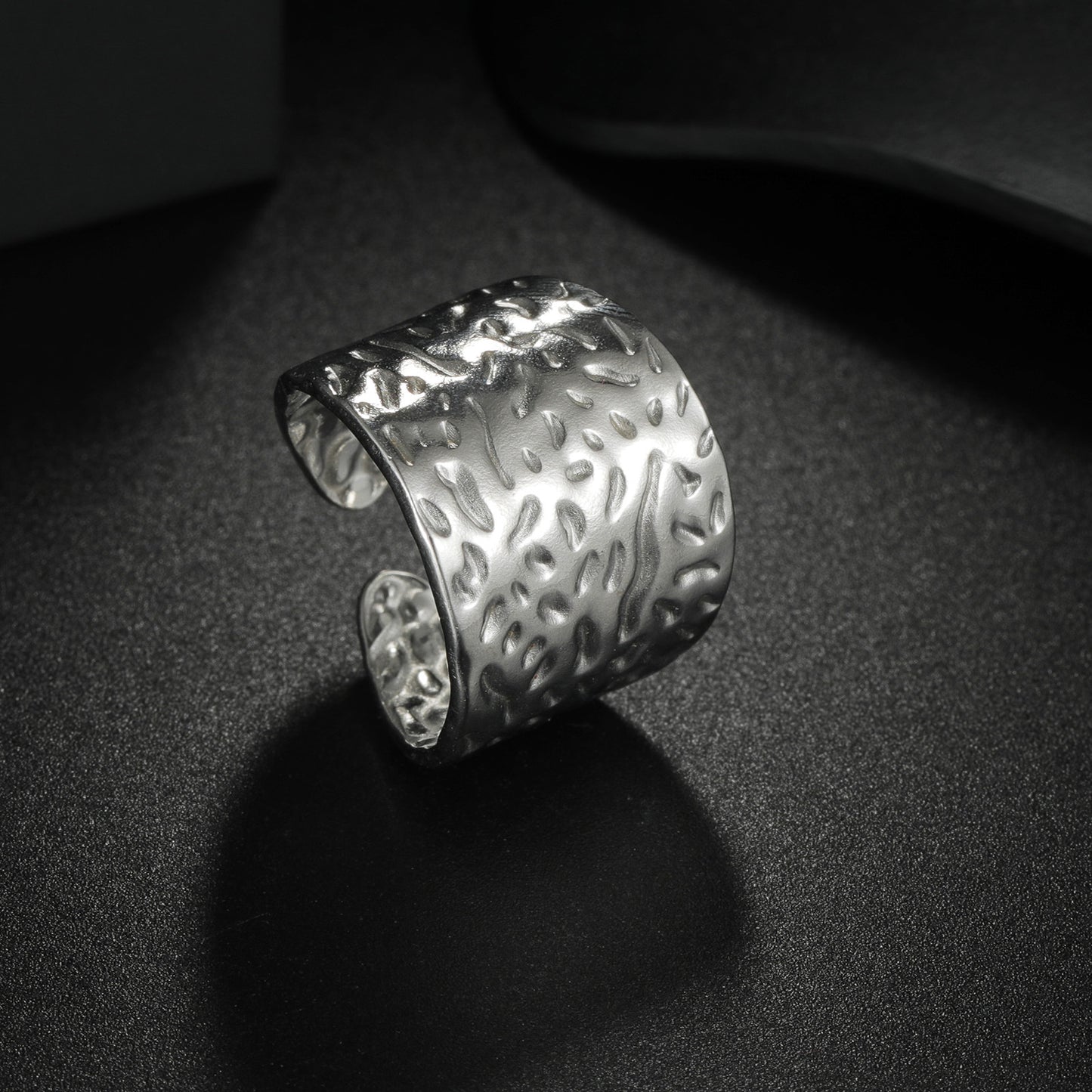 Planderful Stainless Steel Wide Open Ring With Irregular Texture Adjustable Unisex Statement Jewelry For Women And Men
