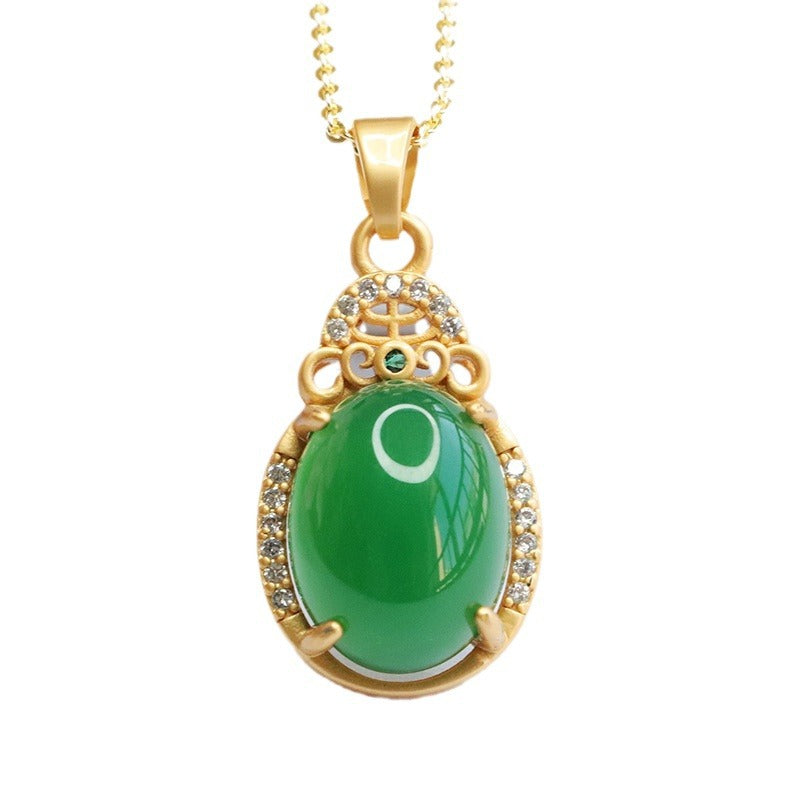 Exquisite Oval Emperor Green Chalcedony Zircon Droplet Necklace - Jewelry for Women