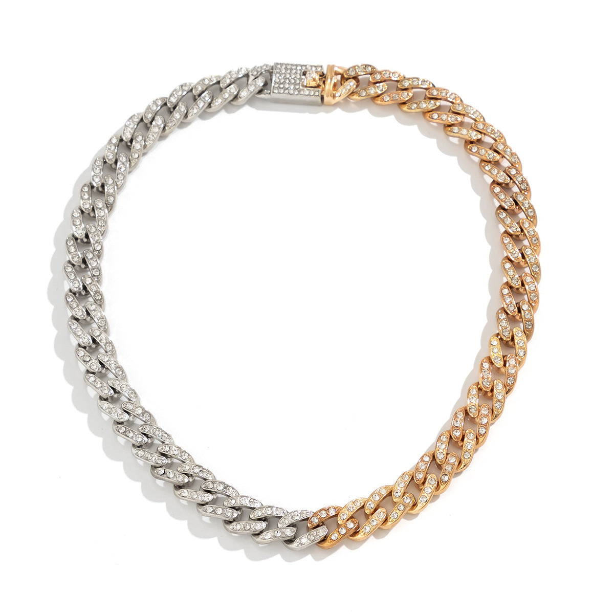 European and American Hip Hop Vienna Verve Necklace - Punk and Spliced Chokers with Cuban Chains and Thick Chain, Bedazzled with Diamonds