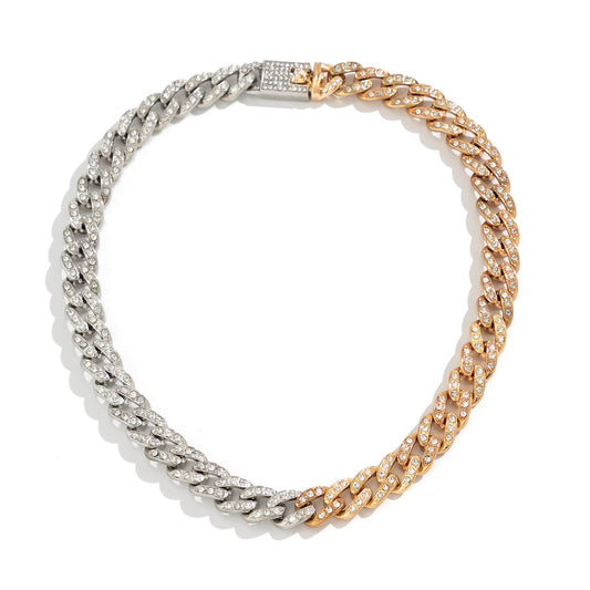 European and American Hip Hop Vienna Verve Necklace - Punk and Spliced Chokers with Cuban Chains and Thick Chain, Bedazzled with Diamonds