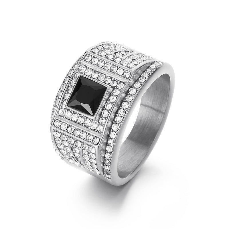 Colored Gemstone Finger Wrench, Inlaid With Zircon Three-Dimensional Texture Stainless Steel Men's Ring