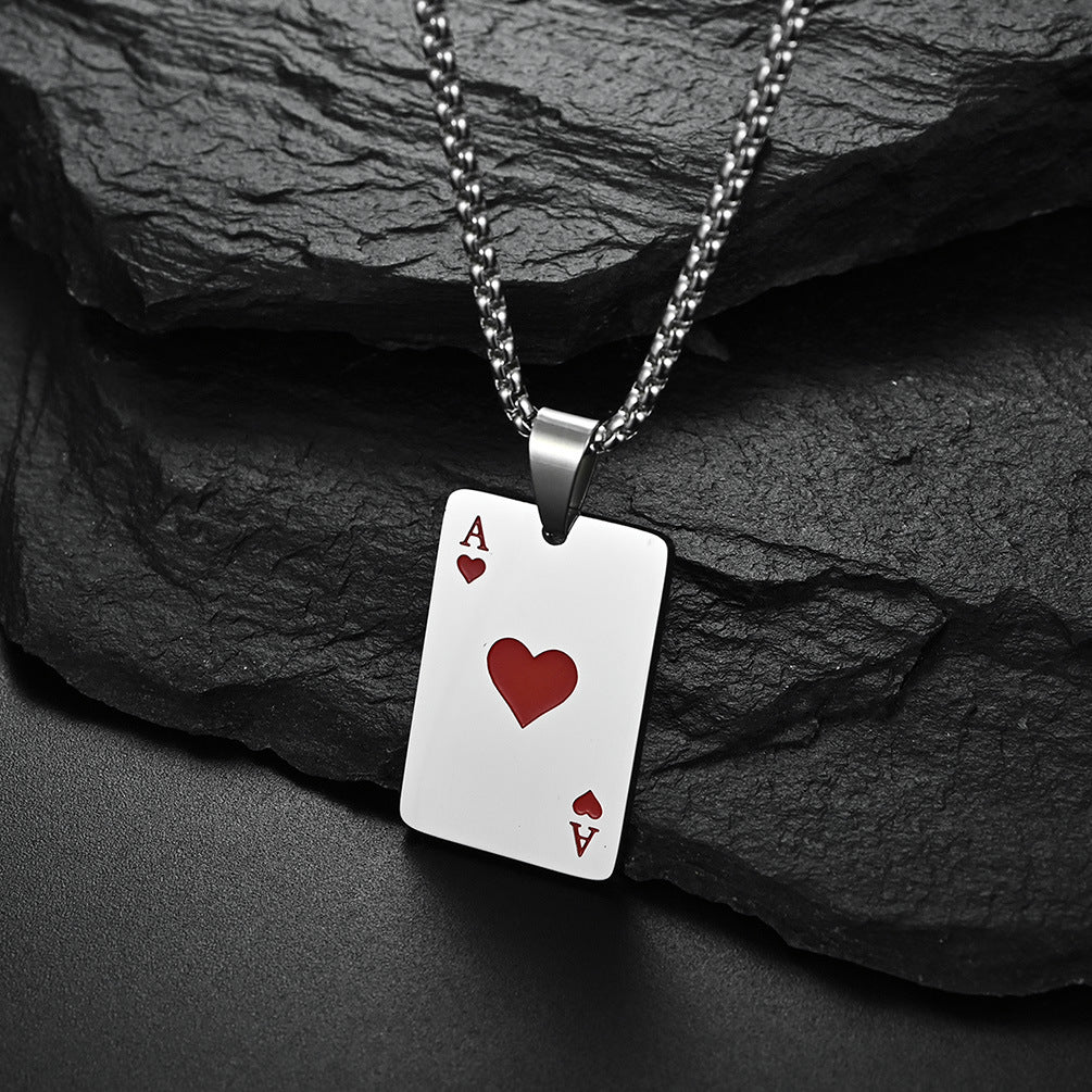Planderful Personalized Playing Card Necklace Titanium Steel Ace Spades Ace Hearts Pendant For Card Game Lovers