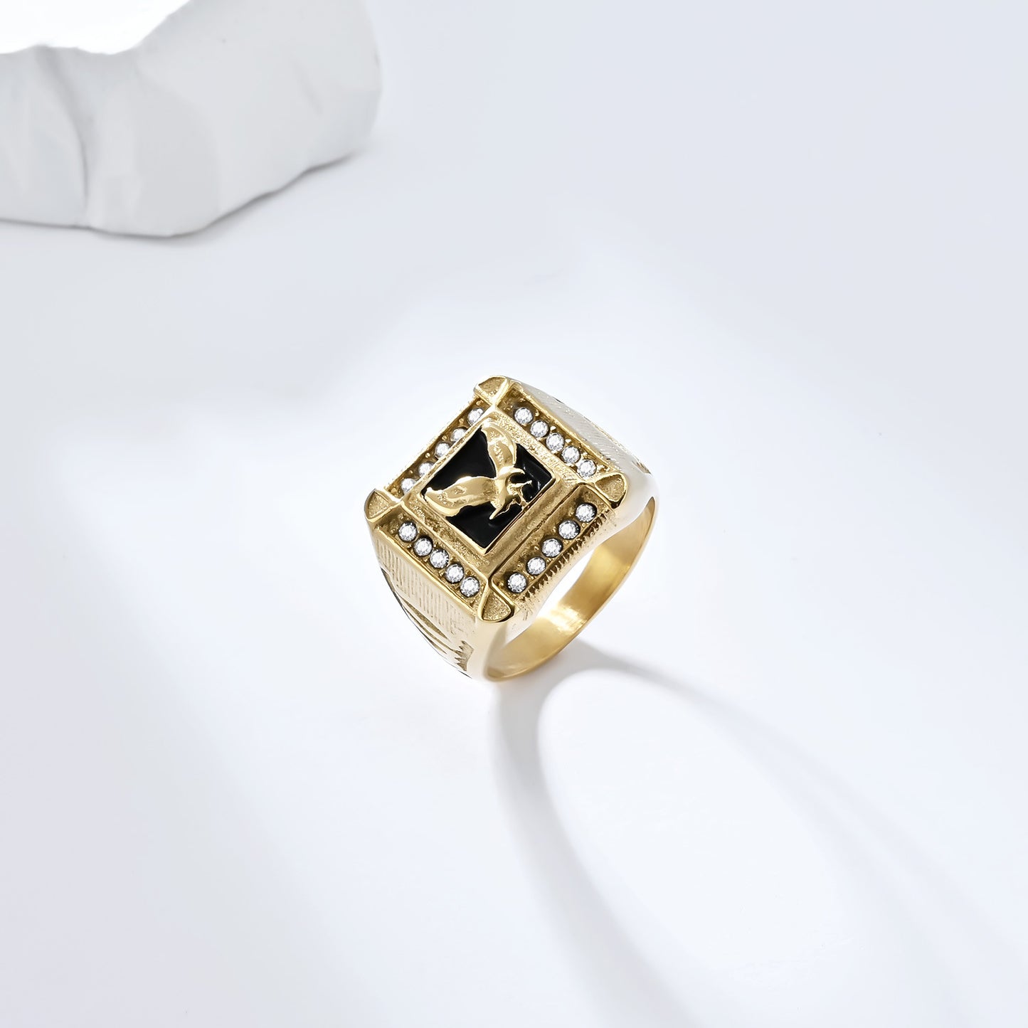 Planderful Titanium Steel Ring For Men Zircon Eagle Design Retro Hip Hop Style Durable
