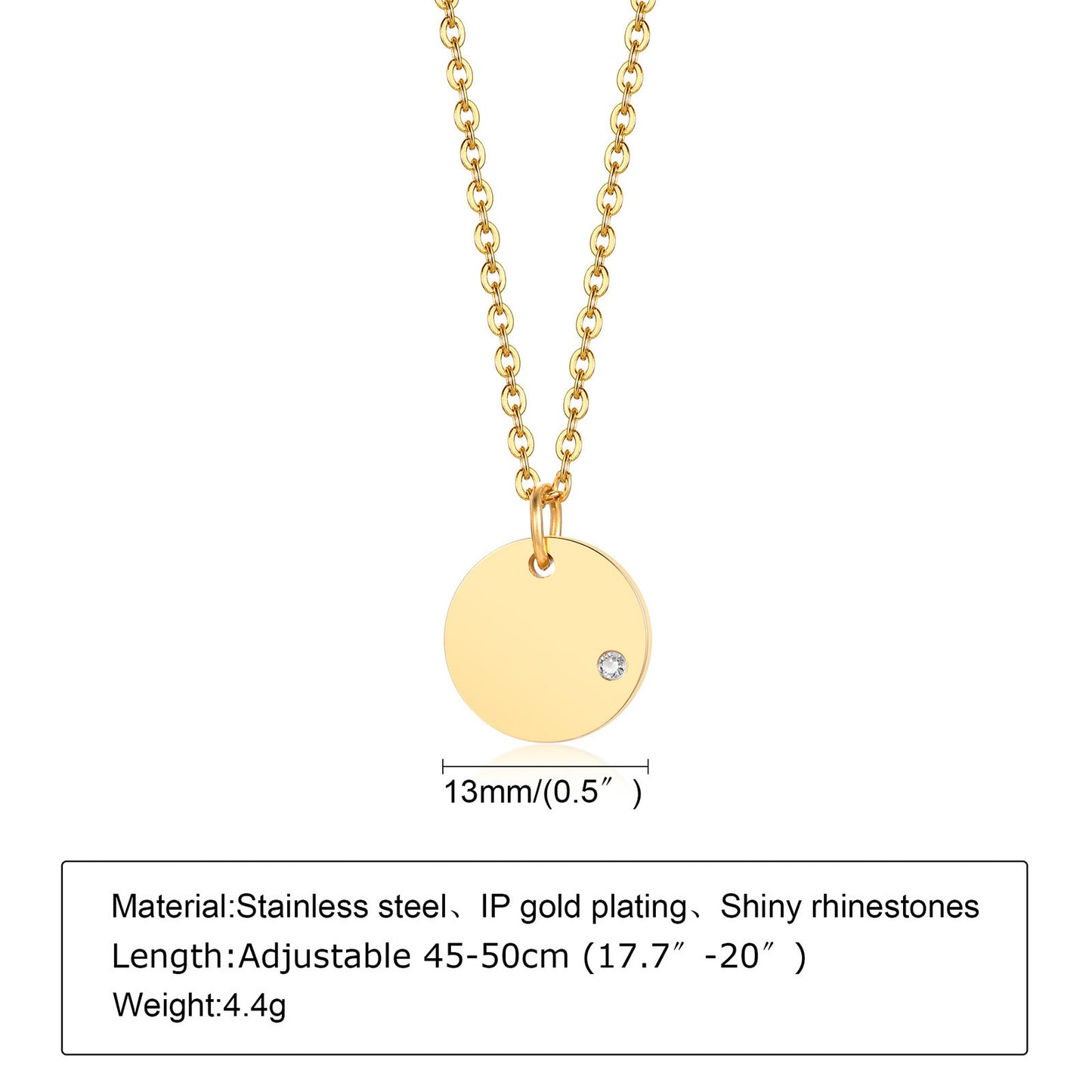 Stainless Steel Necklace Golden Lady Zircon Round Jewelry