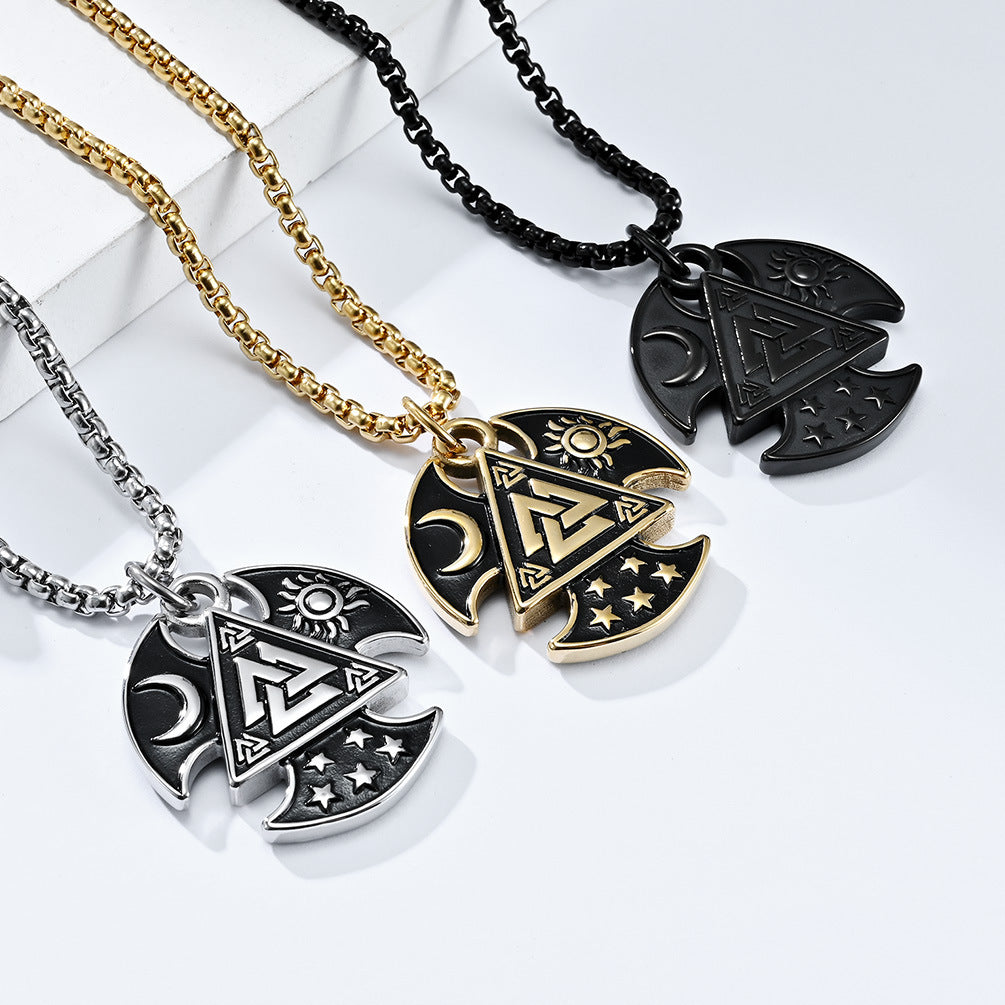 Planderful Viking Odin Tomahawk Necklace Titanium Steel Triangle Knot Pendant For Men