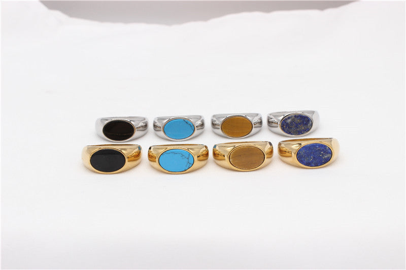 Planderful Titanium Steel Ring Unisex Oval Stone Elegant Everyday Genie Collection For Men And Women