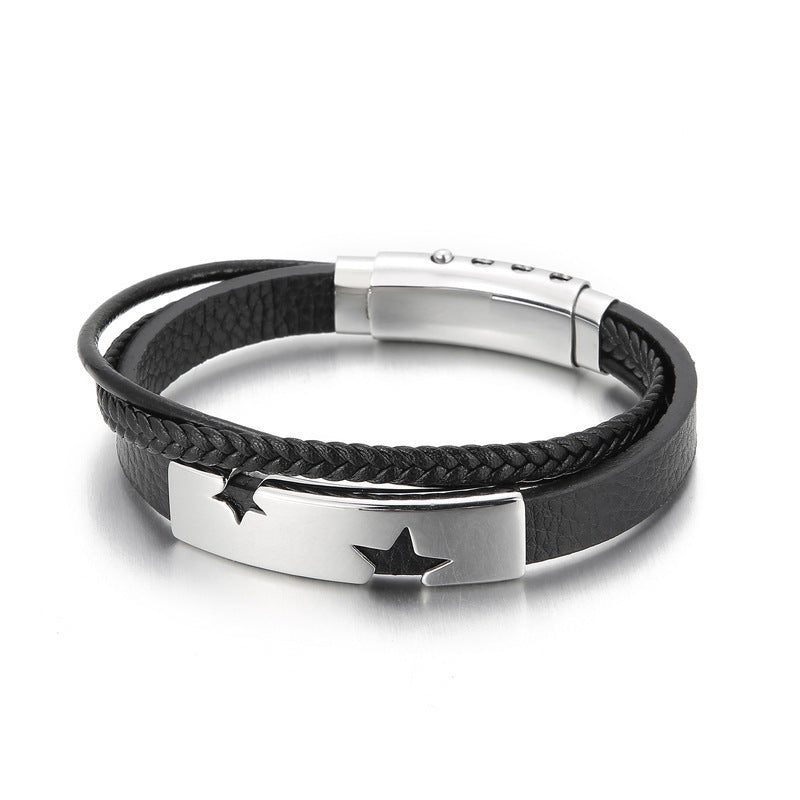 Adjustable Leather Bracelet – Punk Multi-Layer Men's Charm Bracelet Stainless Steel
