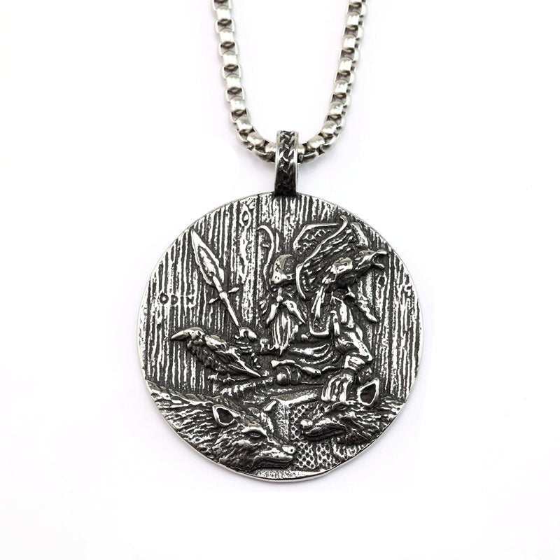 Vintage Viking Wolf Stainless Steel Men's Pendant Necklace