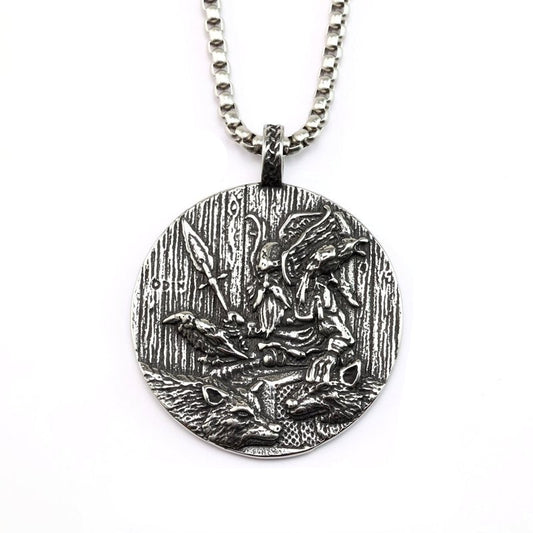 Vintage Viking Wolf Stainless Steel Men's Pendant Necklace