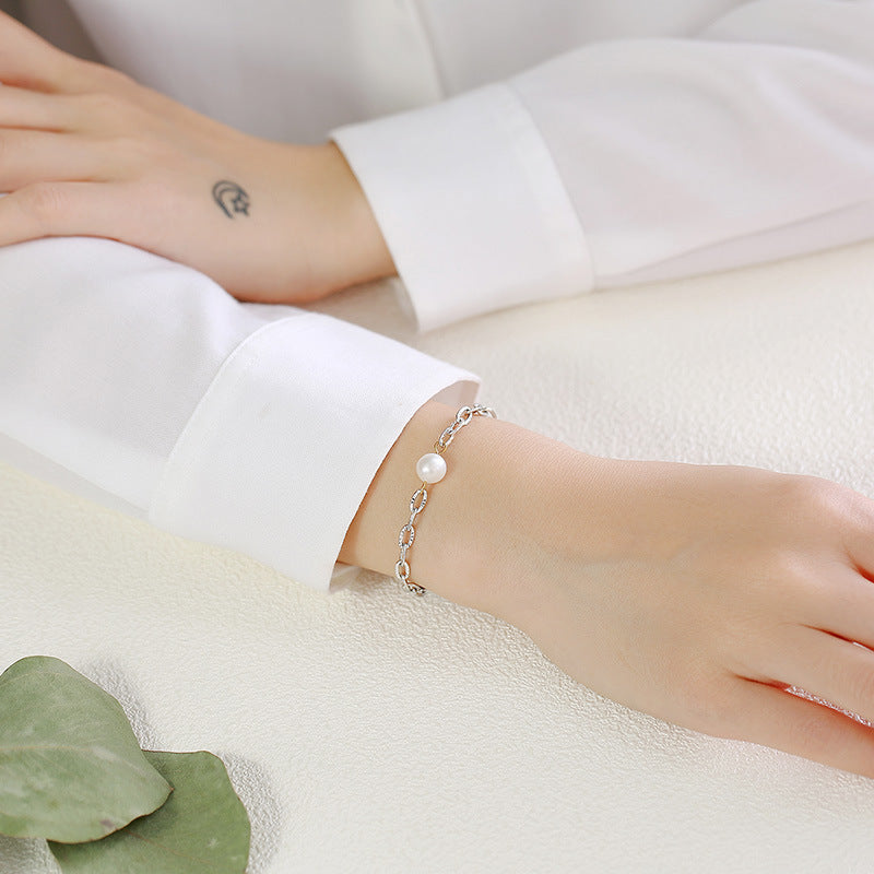 Jewelry Stainless Steel Freshwater Pearl Batch Flower Chain