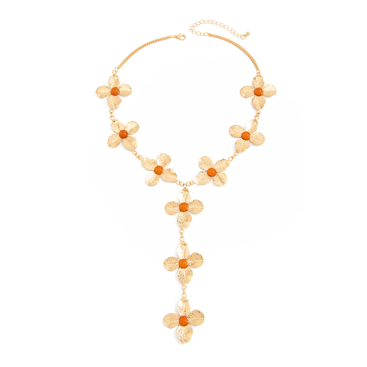 Four-Leaf Flower Y-Shaped Fringe Necklace