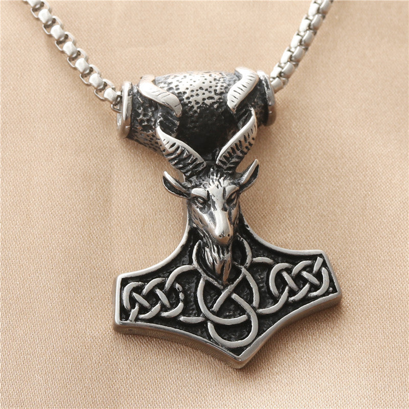 Titanium Steel Viking Raytheon Hammer Pendant - Trendy Punk Necklace for Men
