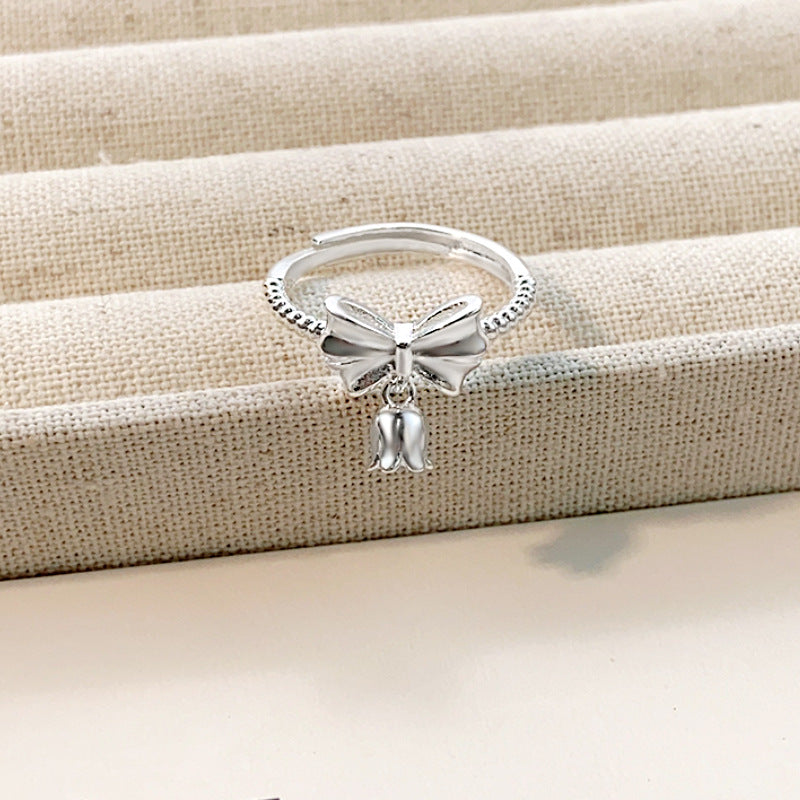 Planderful Sweet Bow Lily of the Valley Ring – Elegant Sterling Silver Fashion Accessory