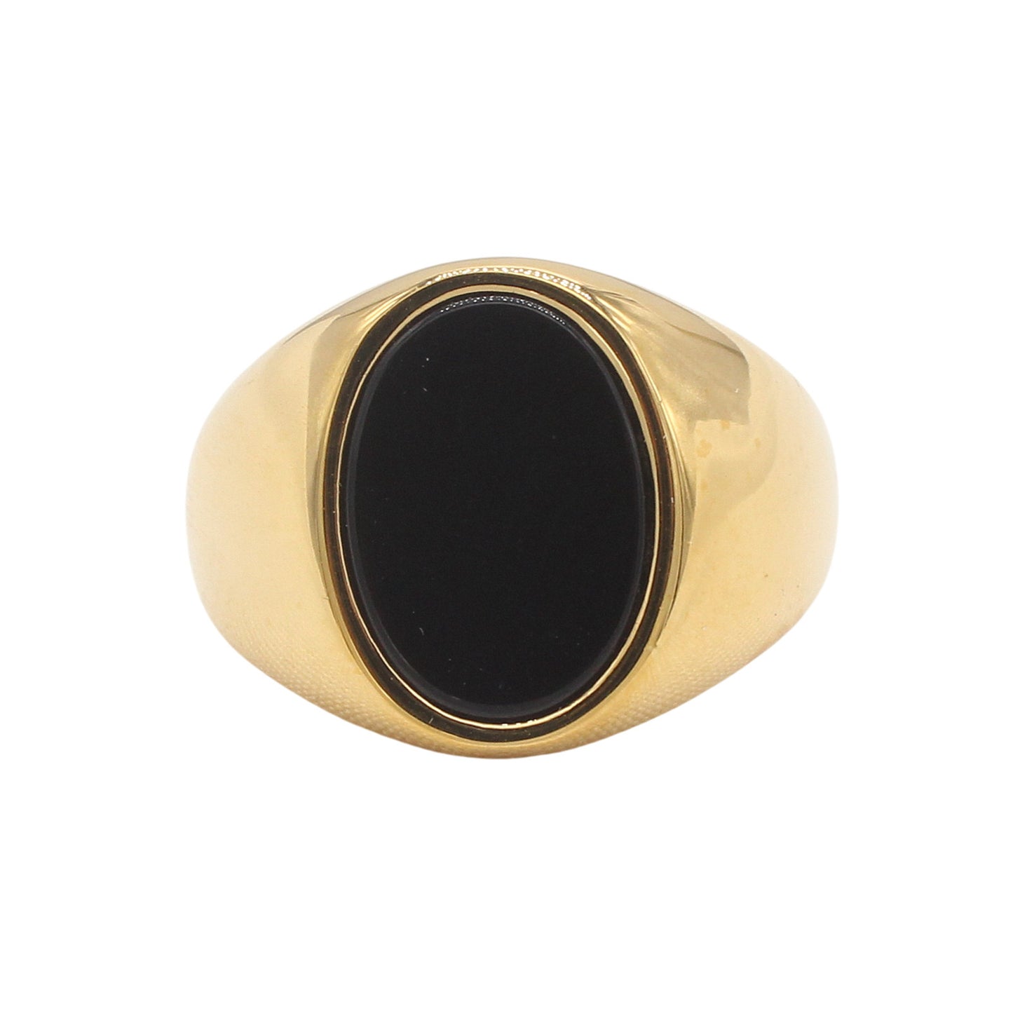 Planderful Jewelry Black Oval Stone Titanium Steel Ring For Everyday Unisex Wear