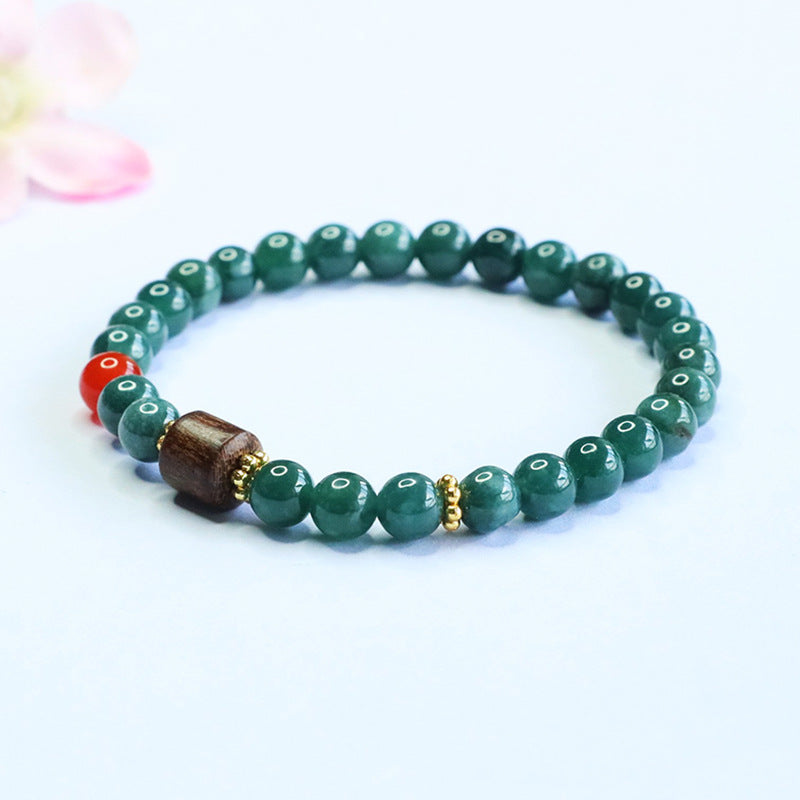 Blue Water Jadeite Agarwood Beaded Bracelet