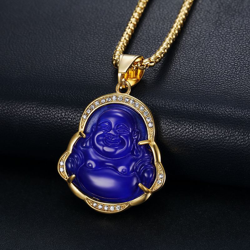 Planderful Maitreya Buddha Pendant Necklace Stainless Steel Gold Plated Zircon Opal Hip Hop Style For Men Women