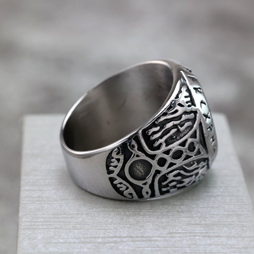 Planderful Viking Rune Compass Ring For Men Solid Stainless Steel Retro European American Style
