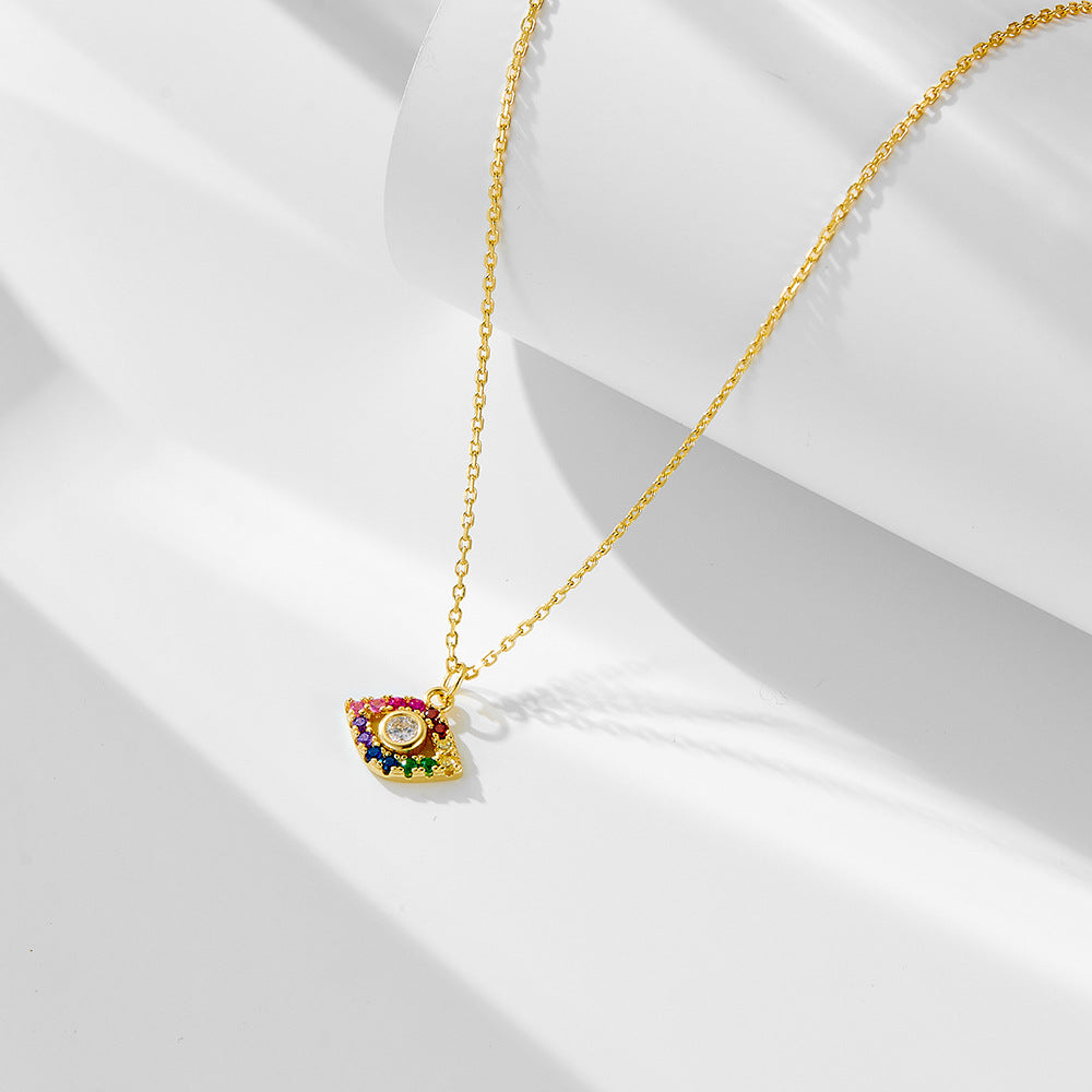 S925 Sterling Silver Classic Wind Color Zircon Eye Necklace Hot-Selling Devil'S Pendant