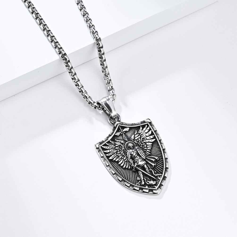 St Michael Shield Necklace Retro Personalized Titanium Steel Jewelry By Planderful For Christians