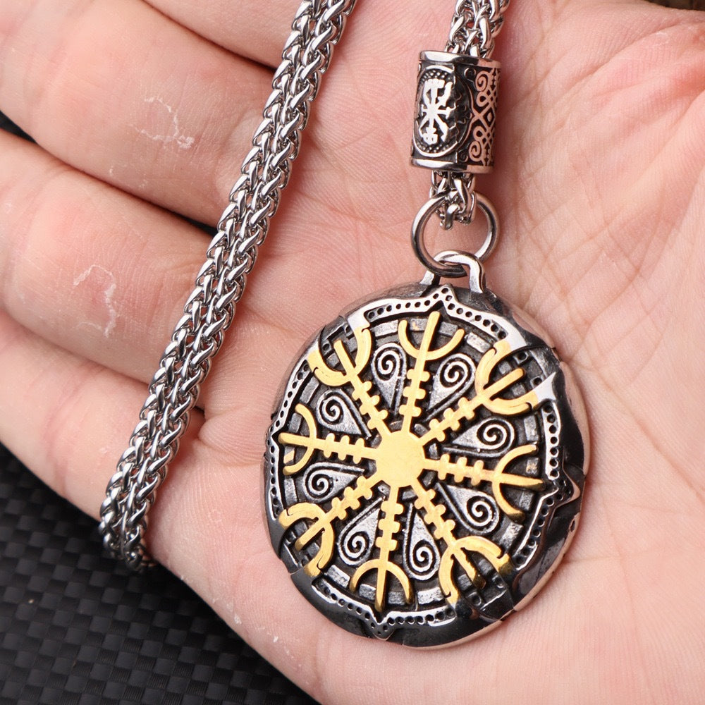 1. Planderful Viking Odin Logo Compass Necklace Titanium Steel Pendant Mens Jewelry European Style Gift