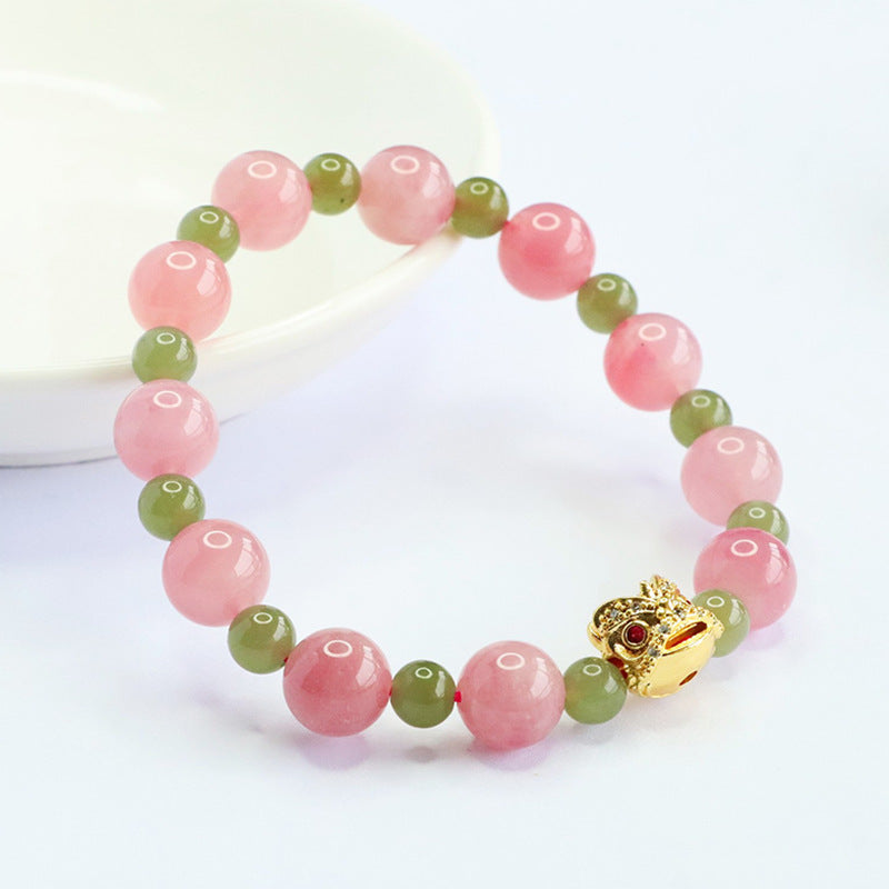 Hetian Jade Rose Quartz Crystal Lion Dance Horse Bracelet