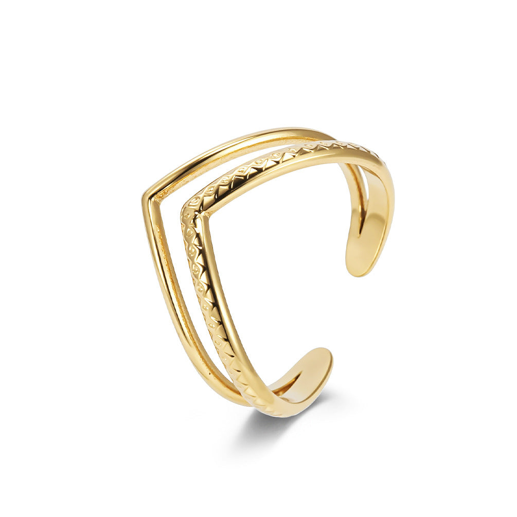 Planderful Geometric Stainless Steel Open Ring For Women Gold Plated Adjustable Fashion Jewelry