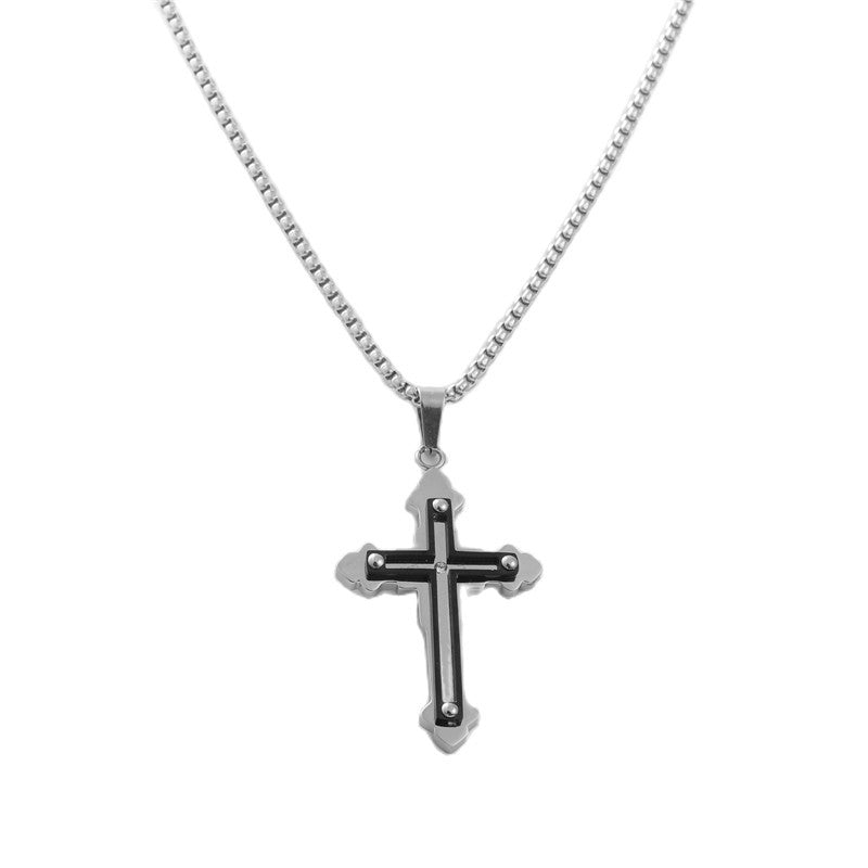Titanium Steel Cross Necklace for Men - Personalized Retro Pendant in Trendy Design