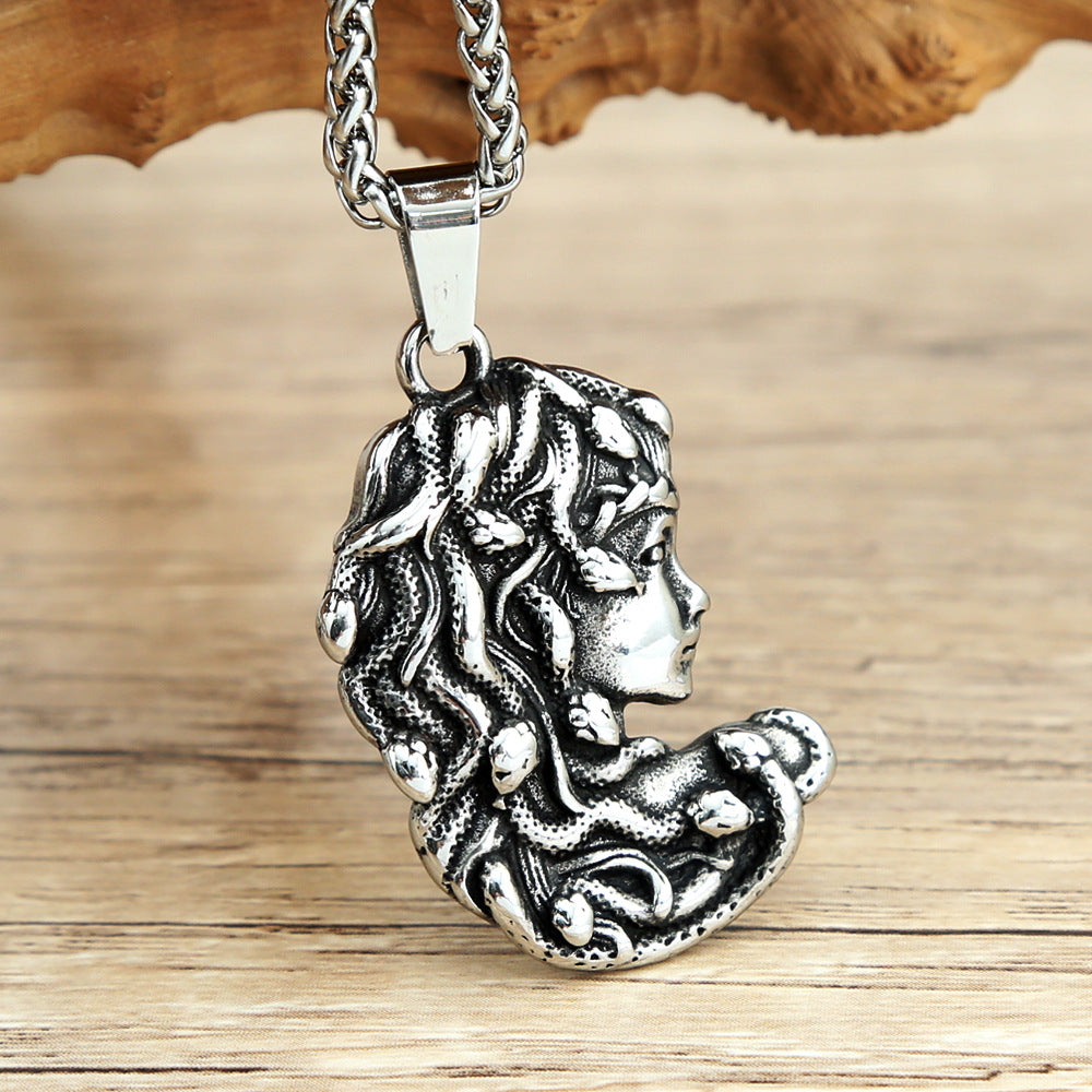 Planderful Medusa Necklace Stainless Steel Snake Pendant For Men Bold Greek Myth Jewelry Gift