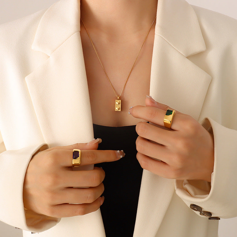 Trendy Square Pendant Necklace in Titanium Steel with 18K Gold Plating - Unique Minimalist Design