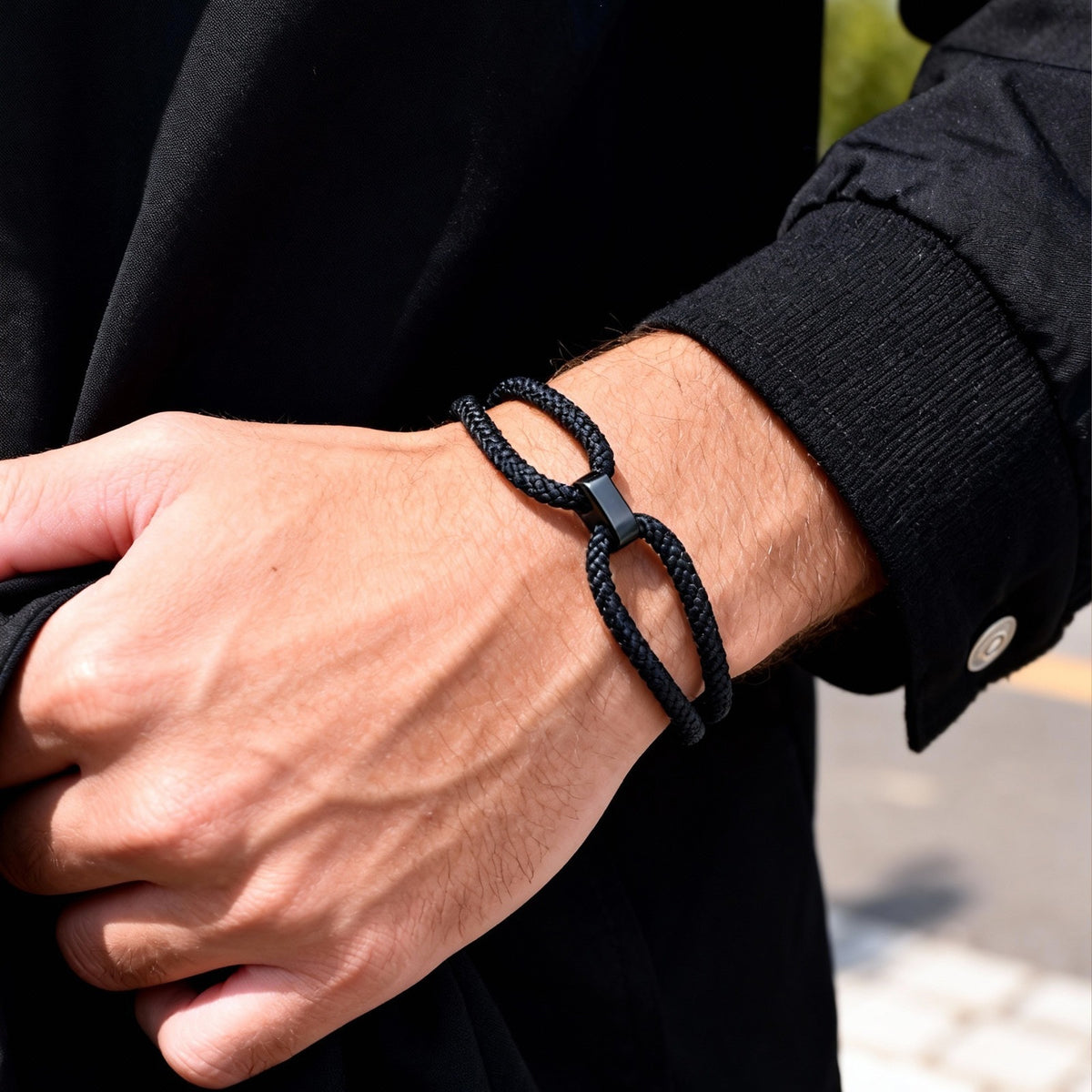 Adjustable Black Stainless Steel Bracelet for Men