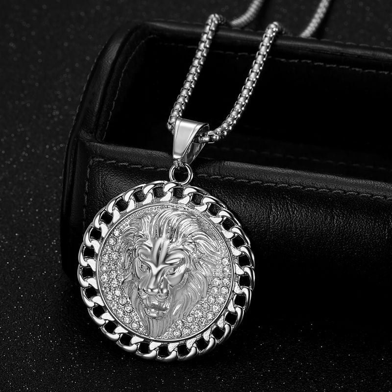 Planderful Everyday Genie Lion Head Cuban Chain Necklace Stainless Steel For Hip Hop Fans