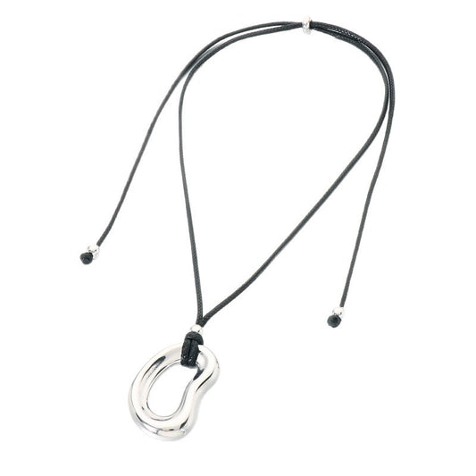 Minimalist Trend Versatile Irregular O-Shaped Pendant Adjustable Black Wax Rope Stainless Steel Men's Necklace
