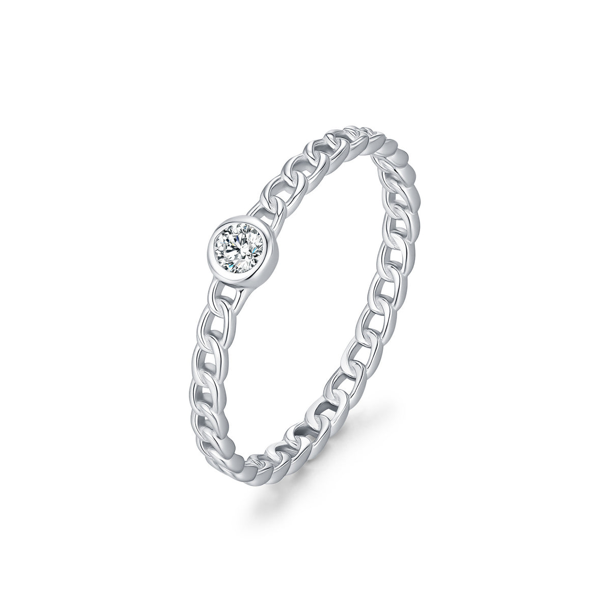 S925 Sterling Silver Chain-Link Moissanite Ring