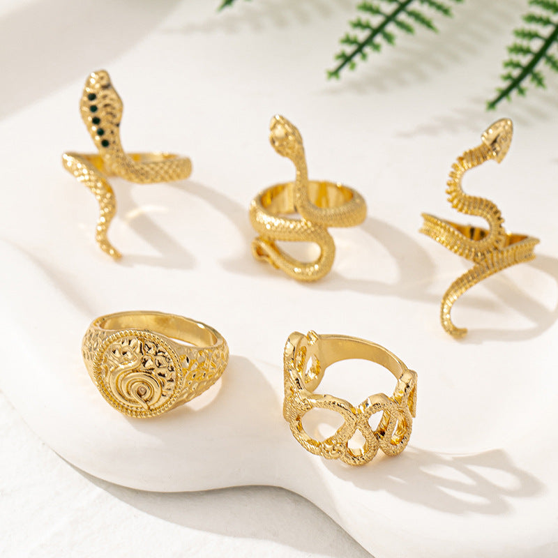 Planderful Retro Punk Snake Ring Set for Women Stylish Metal