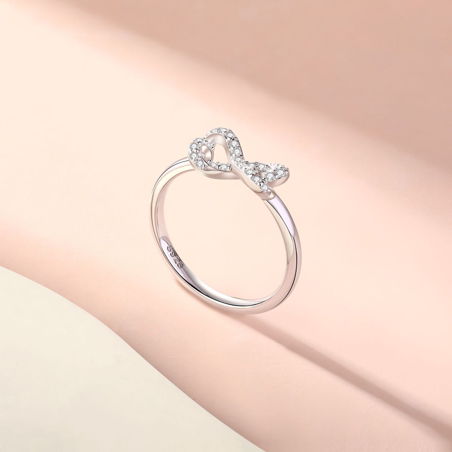 Planderful Sterling Silver Bow Ring For Women With Zircon Accent Timeless Love Jewelry