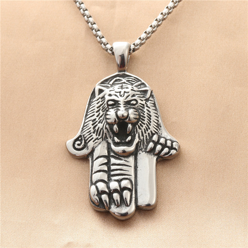 Titanium Steel Tiger Bergamot Pendant Necklace for Men - Retro Punk Style by Planderful