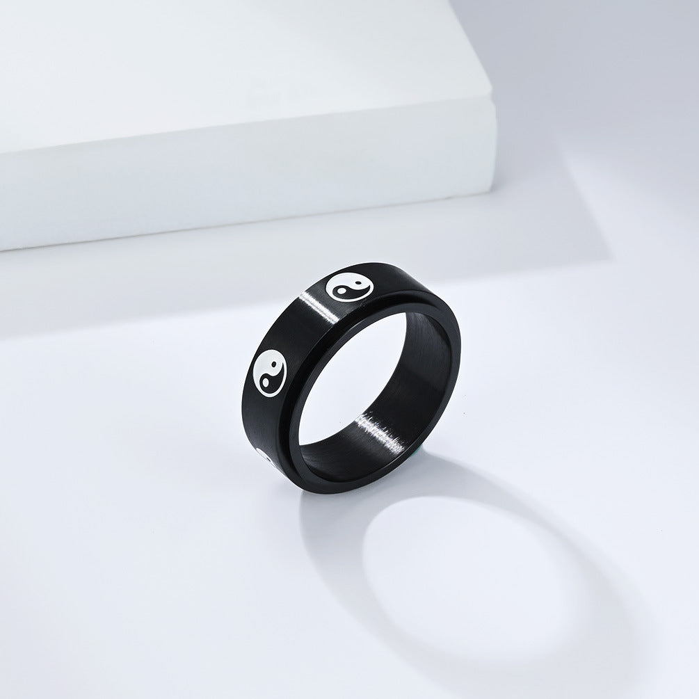 Planderful Tai Chi Diagram Ring Titanium Steel For Men Unisex Jewelry Autumn Chinese Style
