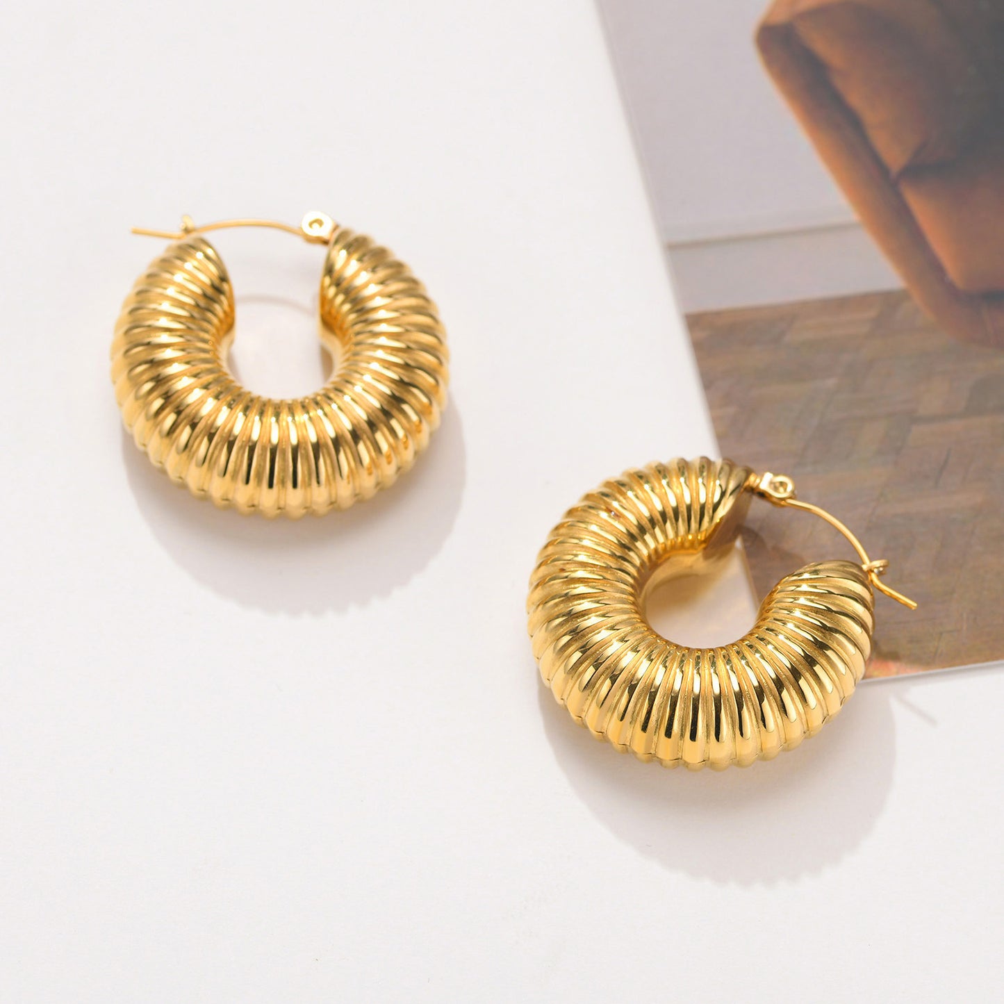 Titanium Steel Hollow Earrings Golden C-Shaped Jewelry Wholesale