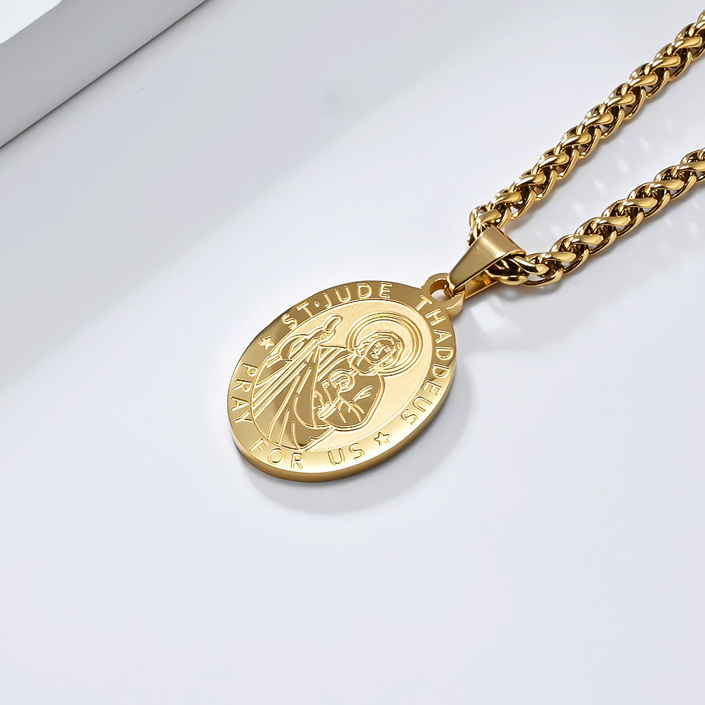Patron Saint Oval Medal Stainless Steel Pendant Necklace Fashion Jewelry